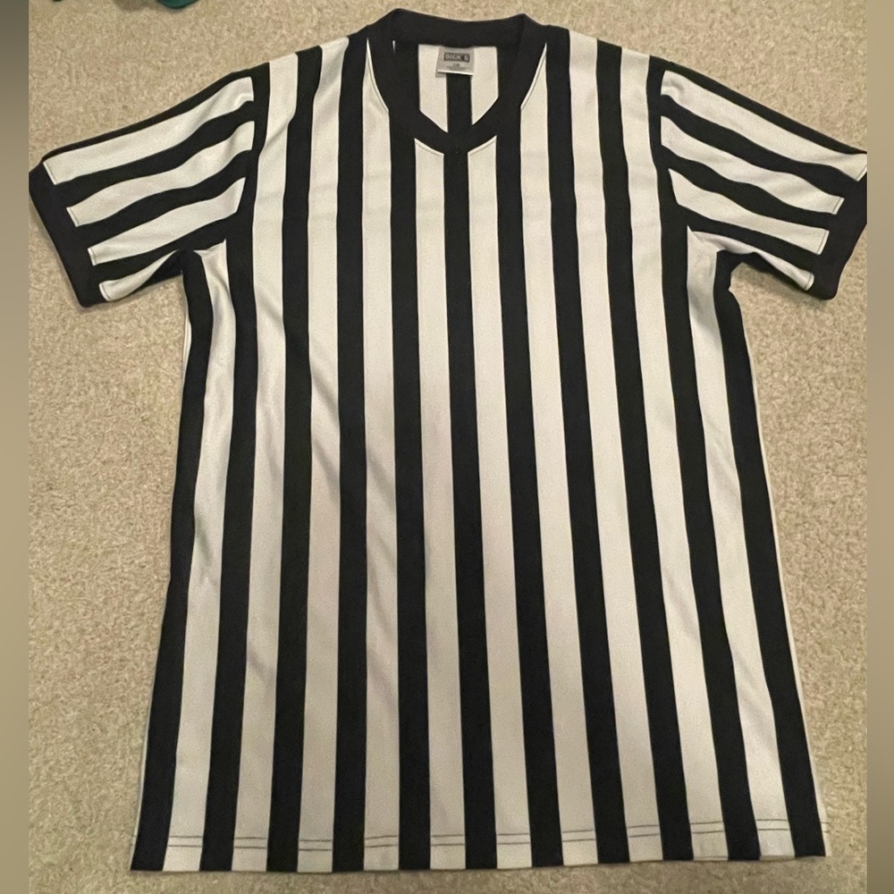 Black and White Striped V-Neck Referee Shirt